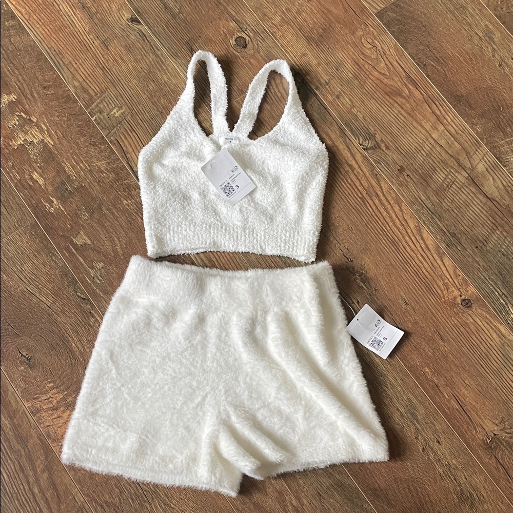 Forever 21 White Fuzzy Pajama Set